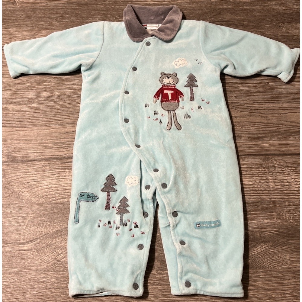 Pumpkin Patch Baby Bunting Blue One Piece Body Suit, Bear in Forest SZ 3-6 Month